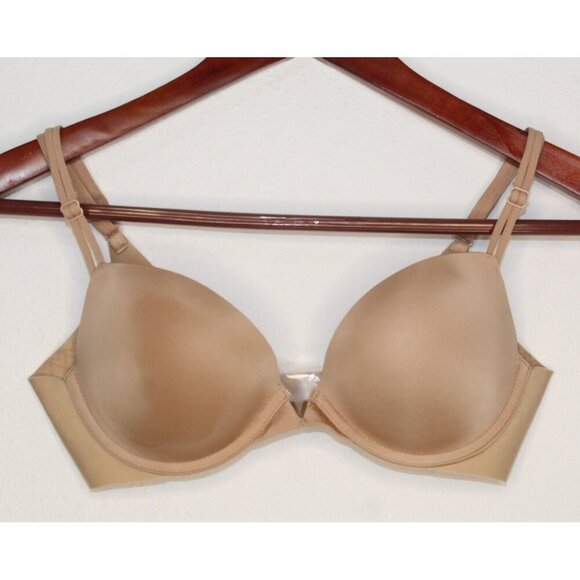 Victoria's Secret Push Up Bra Beige 32D Lightly Padded Underwire Medallion Logo - Picture 1 of 11